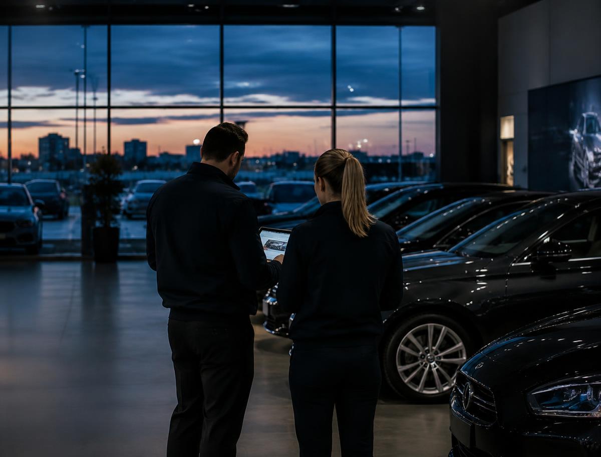 Dealership team reviewing a customer application